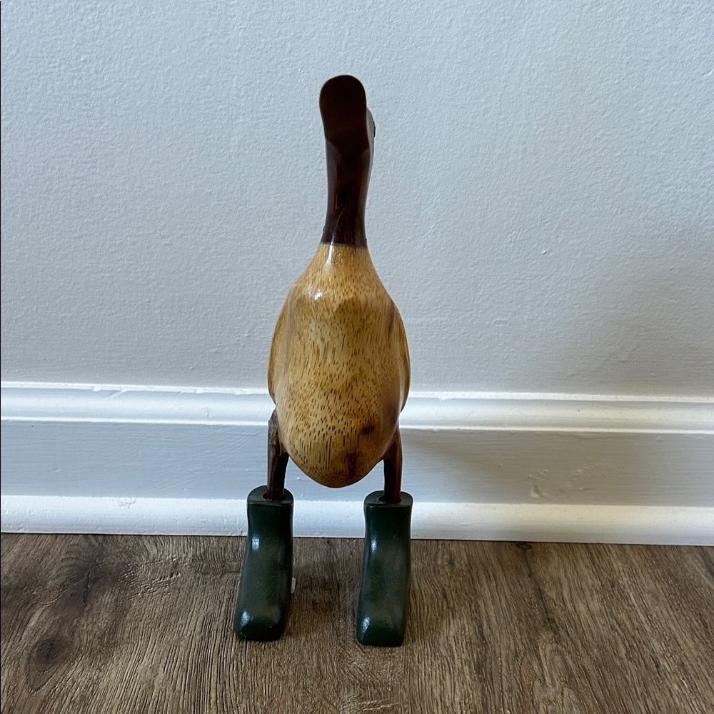 Decorative Wooden Duck Figurine with Green Boots